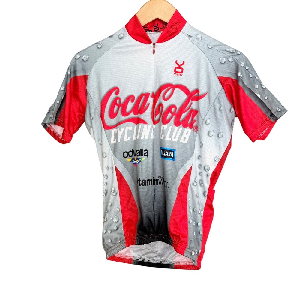 VoMax Coca-Cola‎ Cycling Club Jersey Mens XS Gray Red Polyester Made in USA